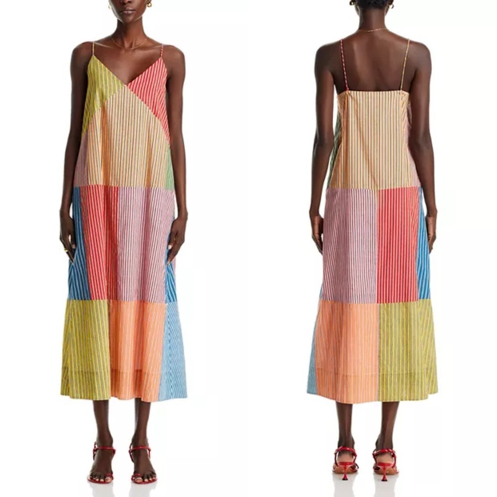 RHODE Nadia Maxi Dress Multi Stripe Patchwork Cotton Size 0 NWT - Picture 3 of 9